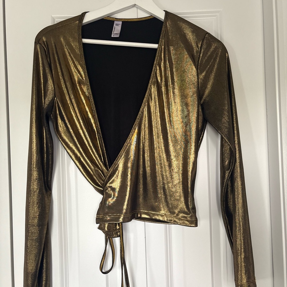 American Apparel Metallic Gold Wrap Crop Top